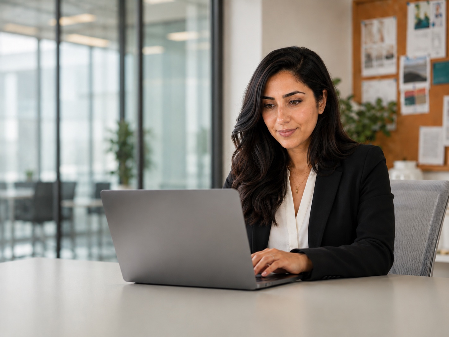 Training coordinator at a home office drafting a course